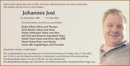 Traueranzeige von Johannes Jost von FZ