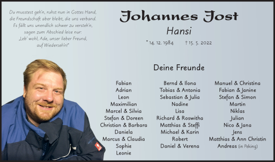 Traueranzeige von Johannes Jost von FZ