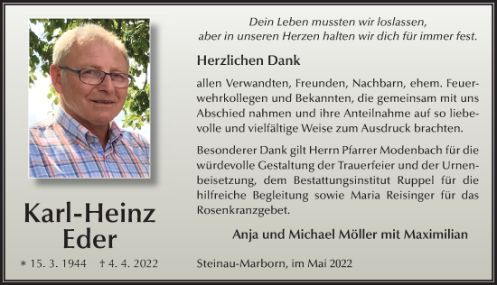 Traueranzeige von Karl-Heinz Eder von FZ