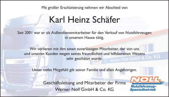 Traueranzeige von Karl Heinz Schäfer von FZ