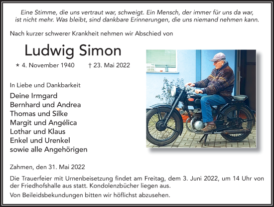 Traueranzeige von Ludwig Simon von FZ