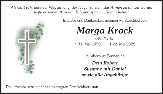 Traueranzeige von Marga Krack von FZ
