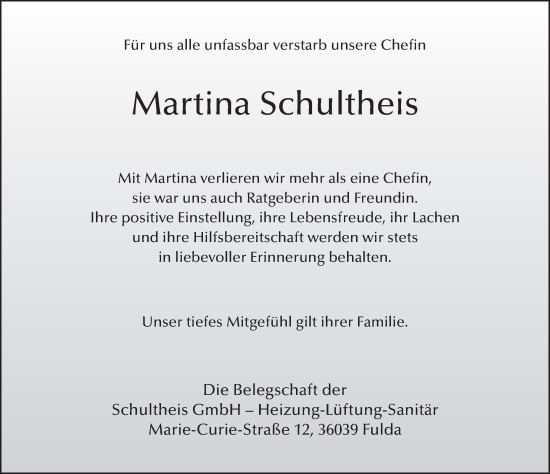 Traueranzeige von Martina Schultheis von FZ