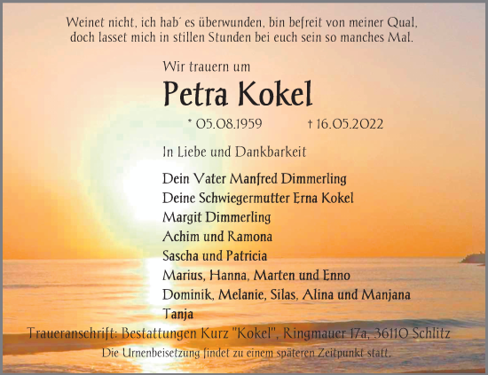 Traueranzeige von Petra Kokel von FZ