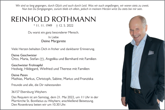 Traueranzeige von Reinhold Rothmann von FZ