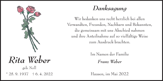 Traueranzeige von Rita Weber von FZ