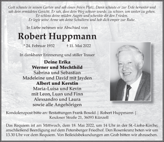 Traueranzeige von Robert Huppmann von FZ