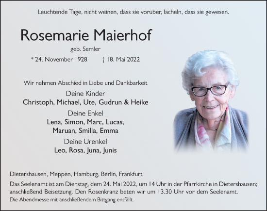Traueranzeige von Rosemarie Maierhof von FZ