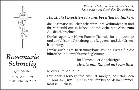 Traueranzeige von Rosemarie Schmelig von FZ