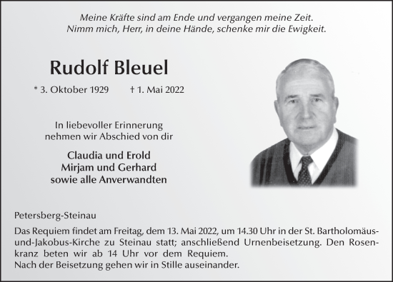 Traueranzeige von Rudolf Bleuel von FZ