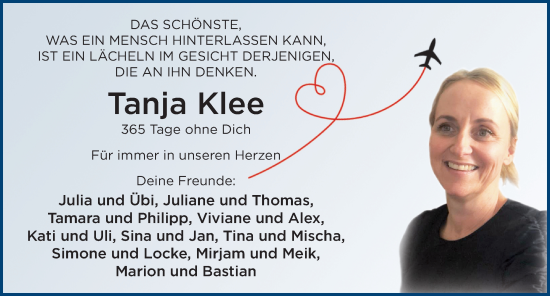 Traueranzeige von Tanja Klee von FZ