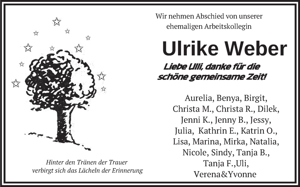  Traueranzeige für Ulrike Weber vom 17.05.2022 aus FZ