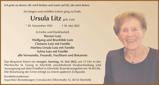 Traueranzeige von Ursula Litz von FZ
