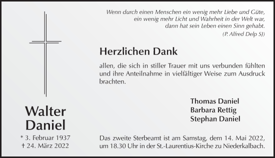 Traueranzeige von Walter Daniel von FZ