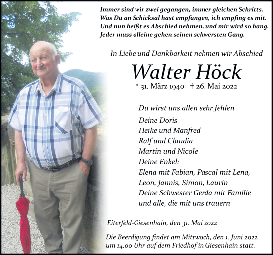 Traueranzeige von Walter Höck von FZ