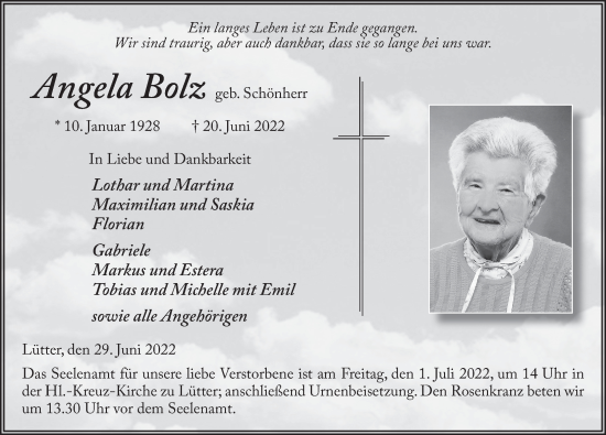 Traueranzeige von Angela Bolz von FZ