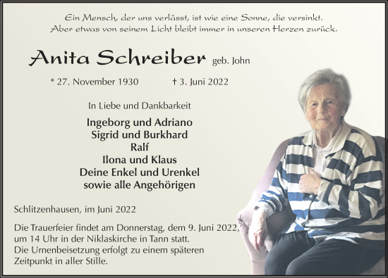 Traueranzeige von Anita Schreiber von FZ