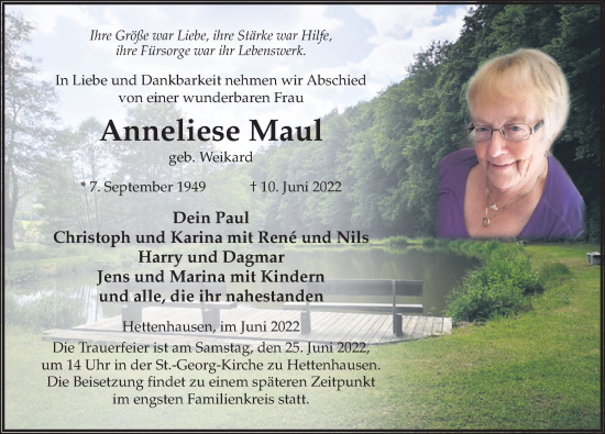 Traueranzeige von Anneliese Maul von FZ