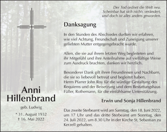 Traueranzeige von Anni Hillenbrand von FZ