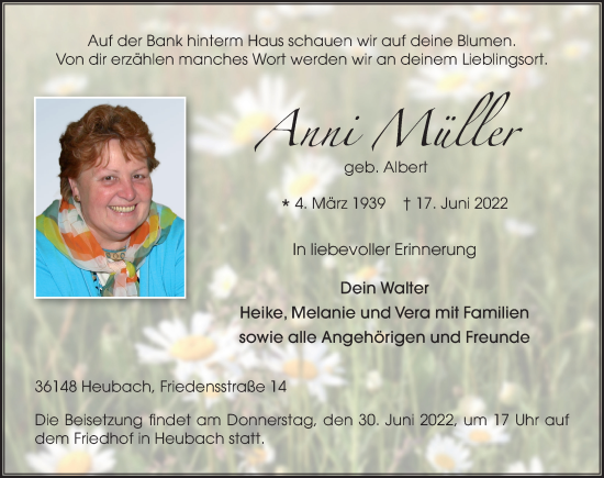 Traueranzeige von Anni Müller von FZ