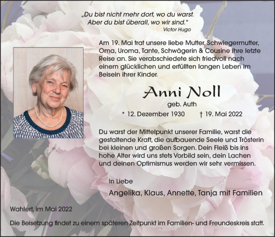 Traueranzeige von Anni Noll von FZ