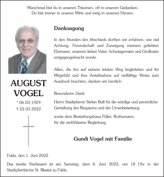 Traueranzeige von August Vogel von FZ