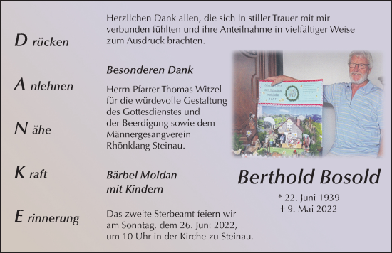 Traueranzeige von Berthold Bosold von FZ