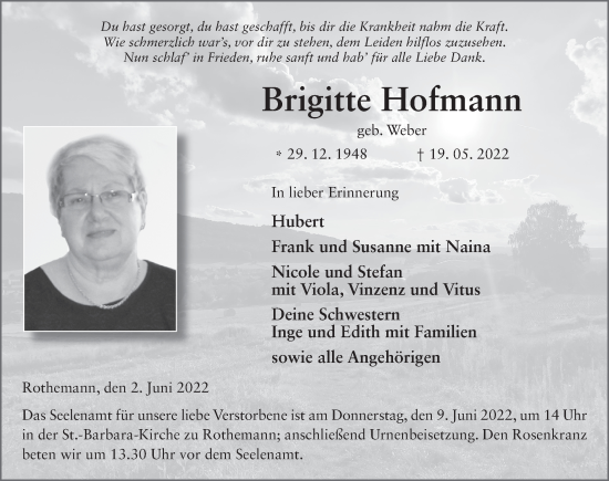 Traueranzeige von Brigitte Hofmann von FZ