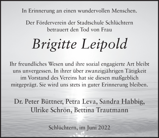 Traueranzeige von Brigitte Leipold von FZ
