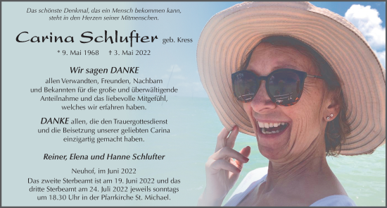Traueranzeige von Carina Schlufter von FZ