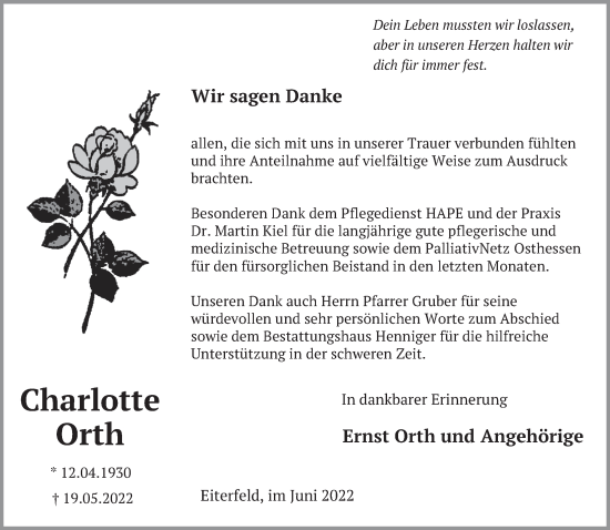 Traueranzeige von Charlotte Orth von FZ
