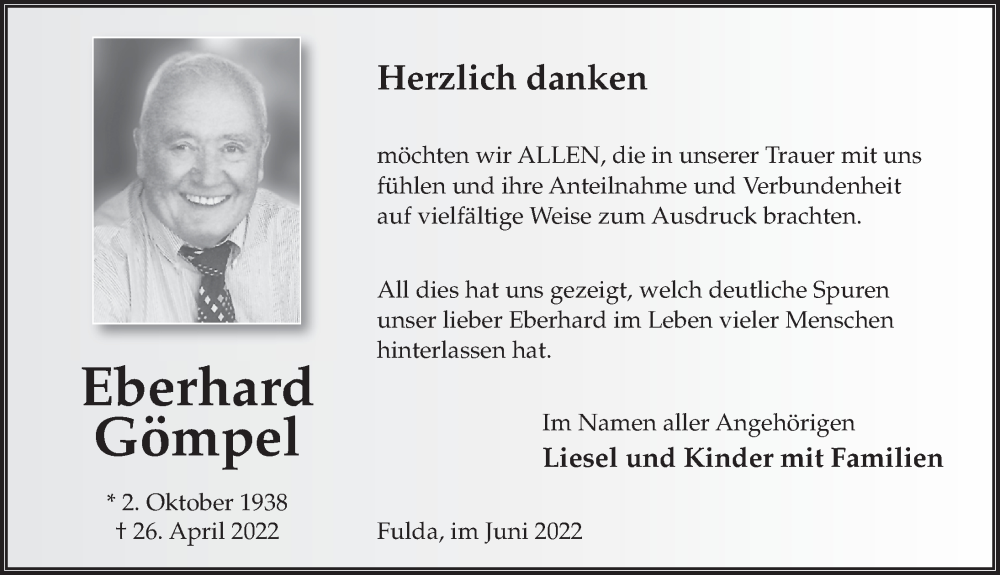  Traueranzeige für Eberhard Gömpel vom 18.06.2022 aus FZ