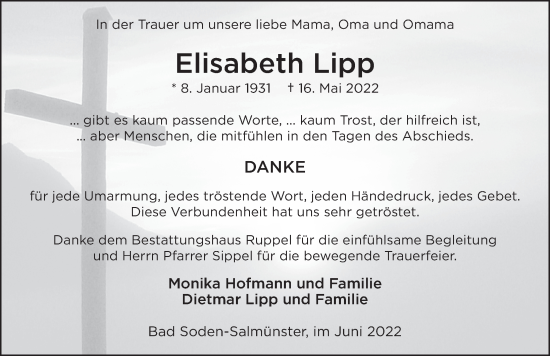 Traueranzeige von Elisabeth Lipp von FZ