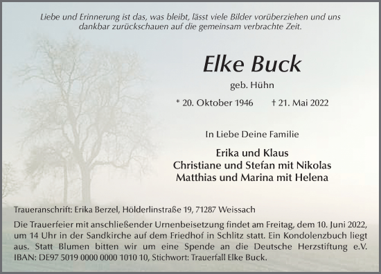 Traueranzeige von Elke Buck von FZ