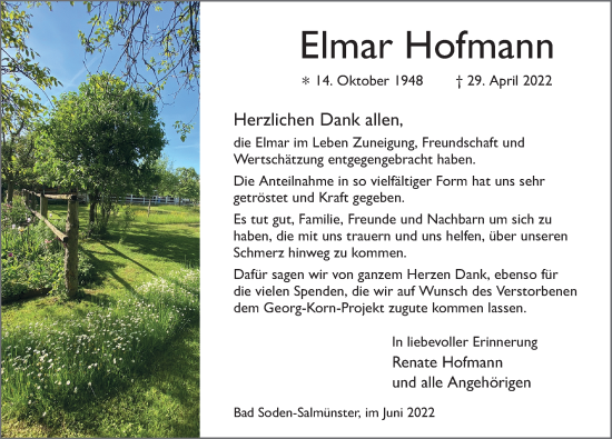 Traueranzeige von Elmar Hofmann von FZ