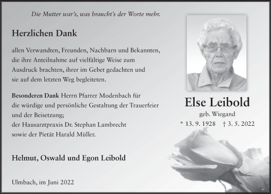 Traueranzeige von Else Leibold von FZ