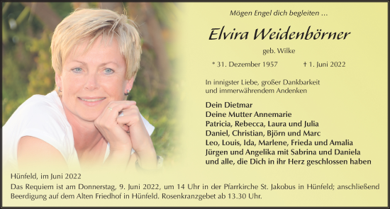 Traueranzeige von Elvira Weidenbörner von FZ