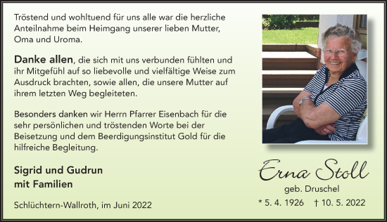 Traueranzeige von Erna Stoll von FZ