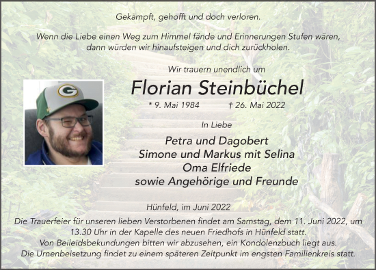 Traueranzeige von Florian Steinbüchel von FZ