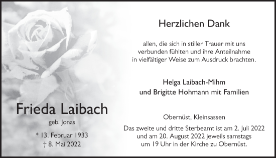 Traueranzeige von Frieda Laibach von FZ
