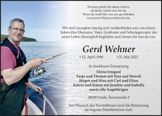 Traueranzeige von Gerd Wehner von FZ