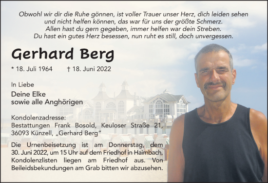 Traueranzeige von Gerhard Berg von FZ