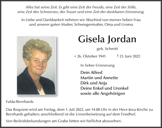 Traueranzeige von Gisela Jordan von FZ