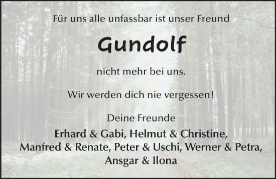 Traueranzeige von Gundolf Hofmann von FZ