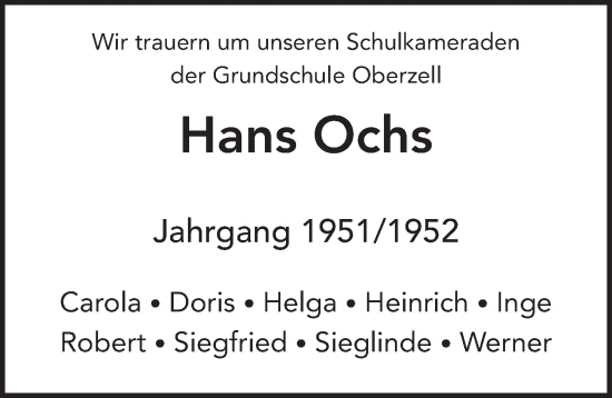 Traueranzeige von Hans Ochs von FZ
