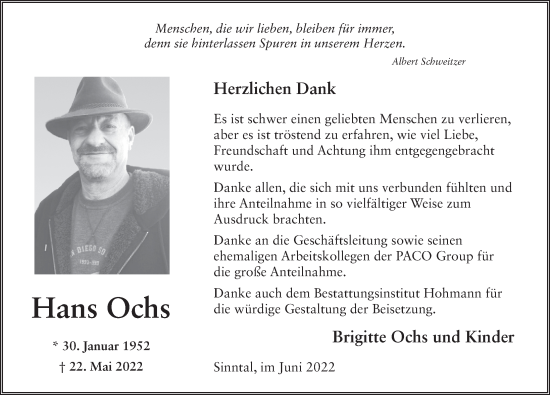 Traueranzeige von Hans Ochs von FZ