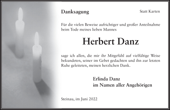 Traueranzeige von Herbert Danz von FZ