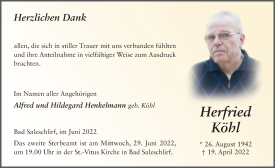 Traueranzeige von Herfried Köhl von FZ