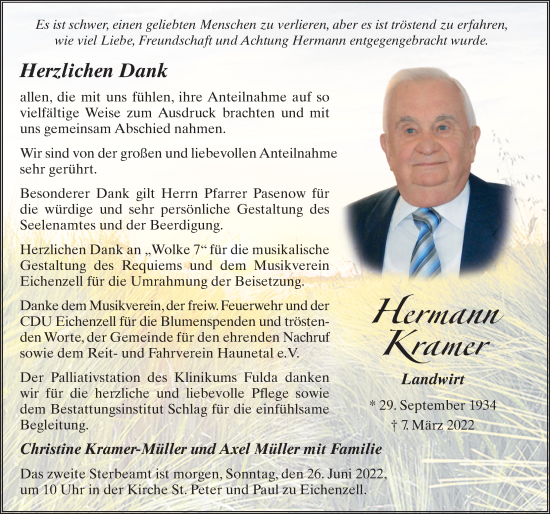 Traueranzeige von Hermann Kramer von FZ