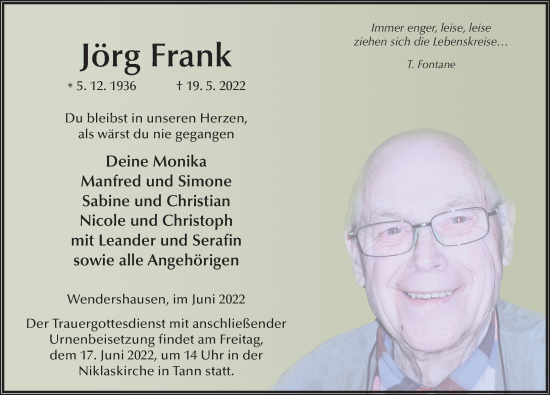 Traueranzeige von Jörg Frank von FZ